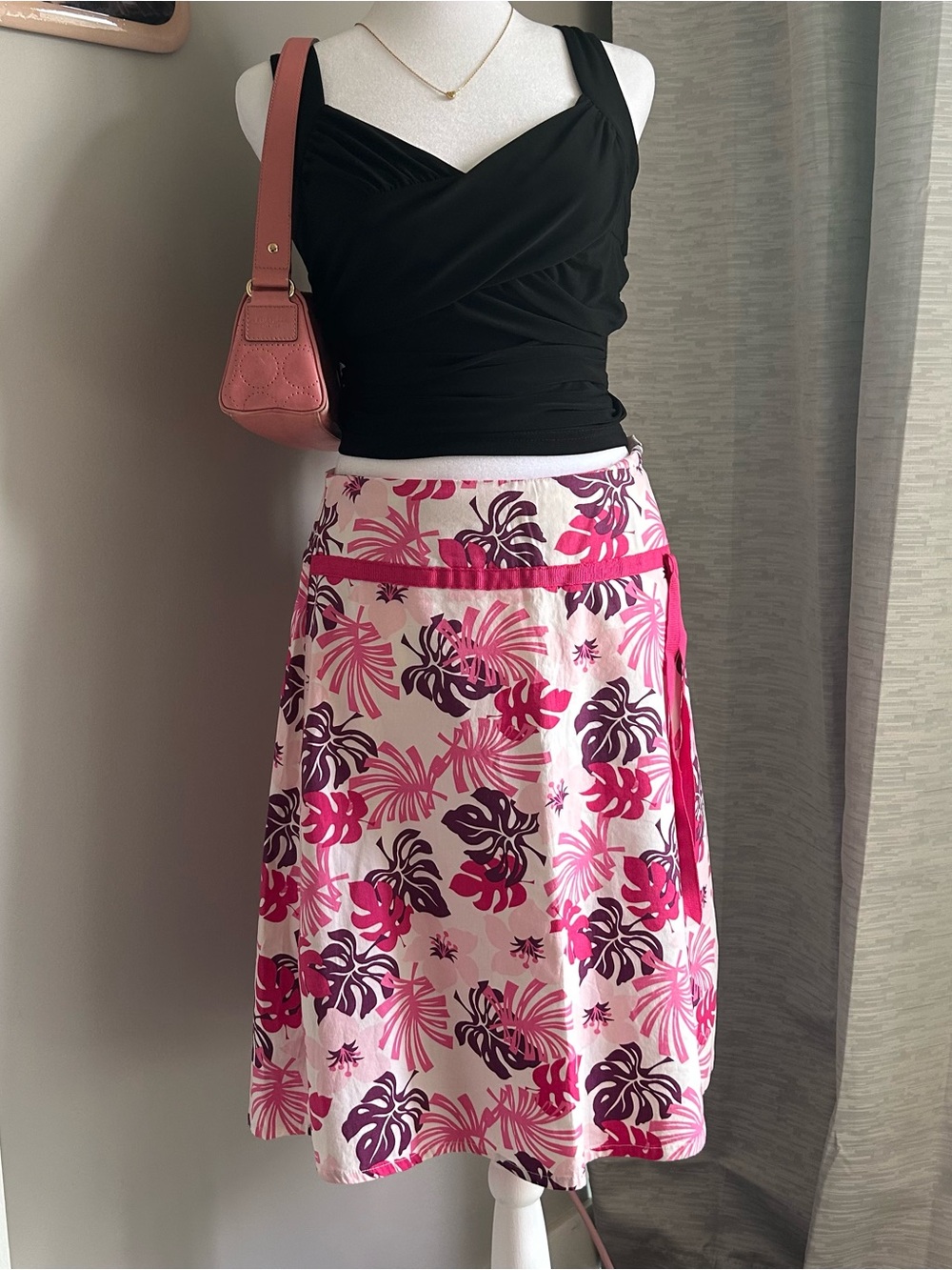 Low Rise Majora Tropic Midi Pink + White Skirt Y2K